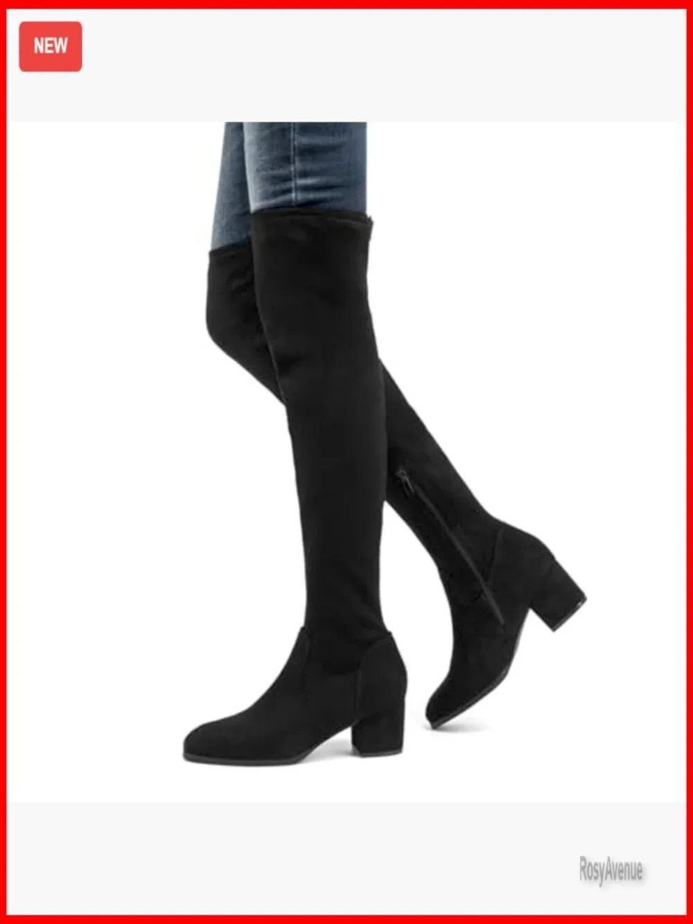 Over the Knee Boots with Chunky Heel, Zipper Closure, Faux Suede